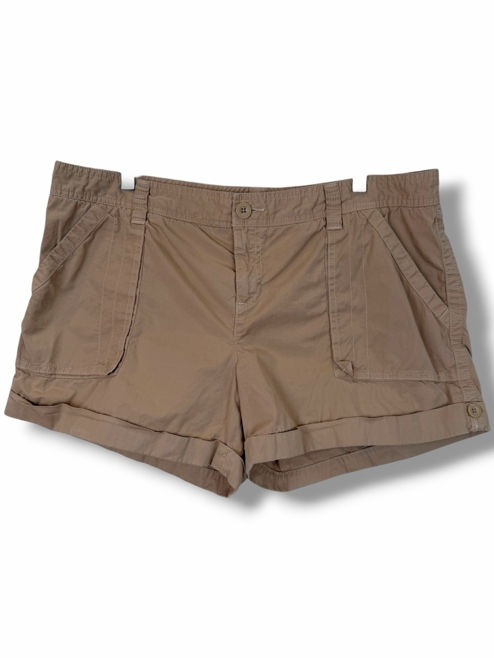 Old Navy Vintage Y2K Tan Brown Mid Rise Khaki Chino Cuffed Cargo Shorts size 10